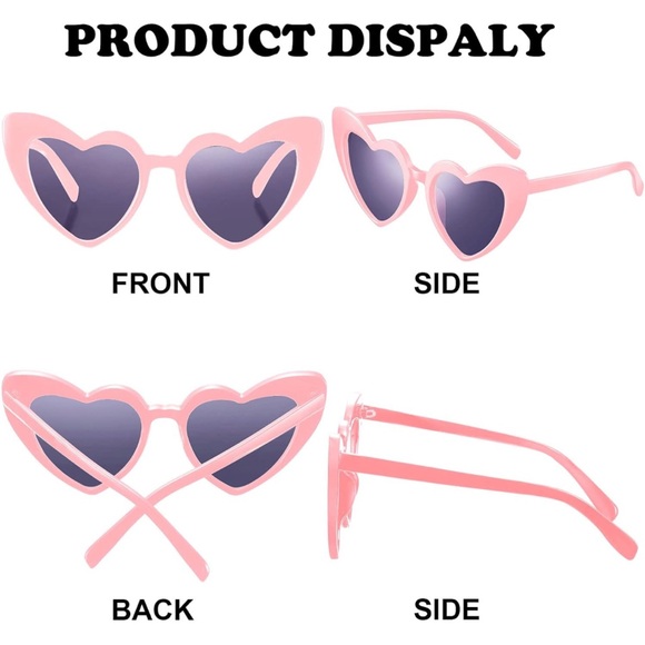 Pink Heart Shaped Sunglasses Love Vintage Cat Eye Mod Style Retro Glasses NEW - Picture 5 of 6